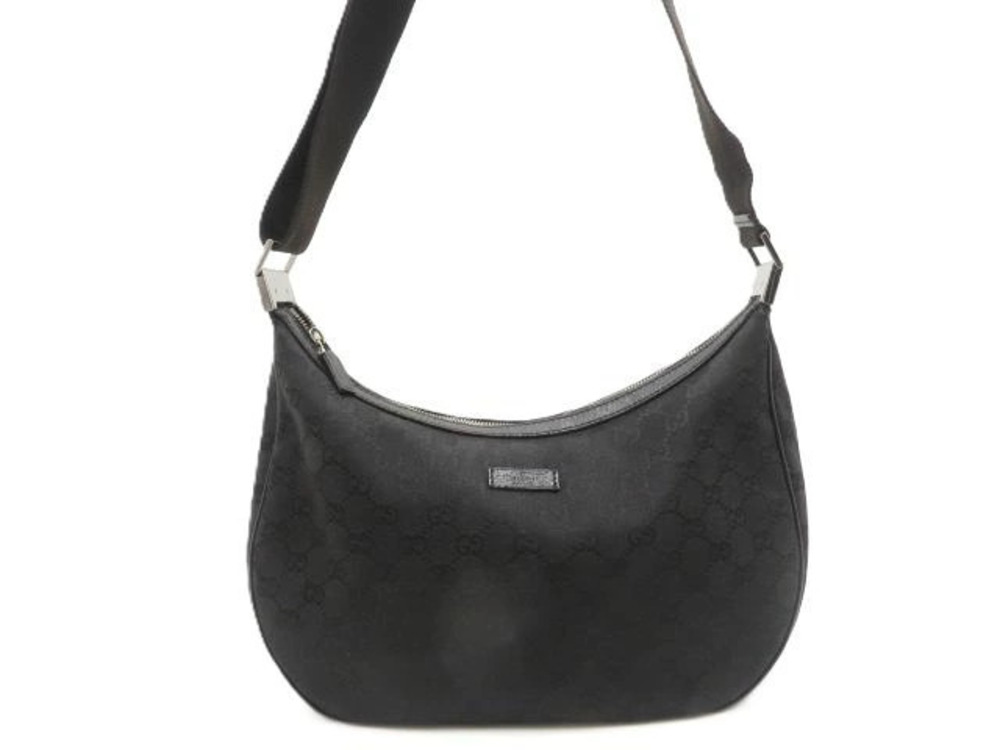 Gucci GG Hobo Bag Black Canvas Leather Shoulder